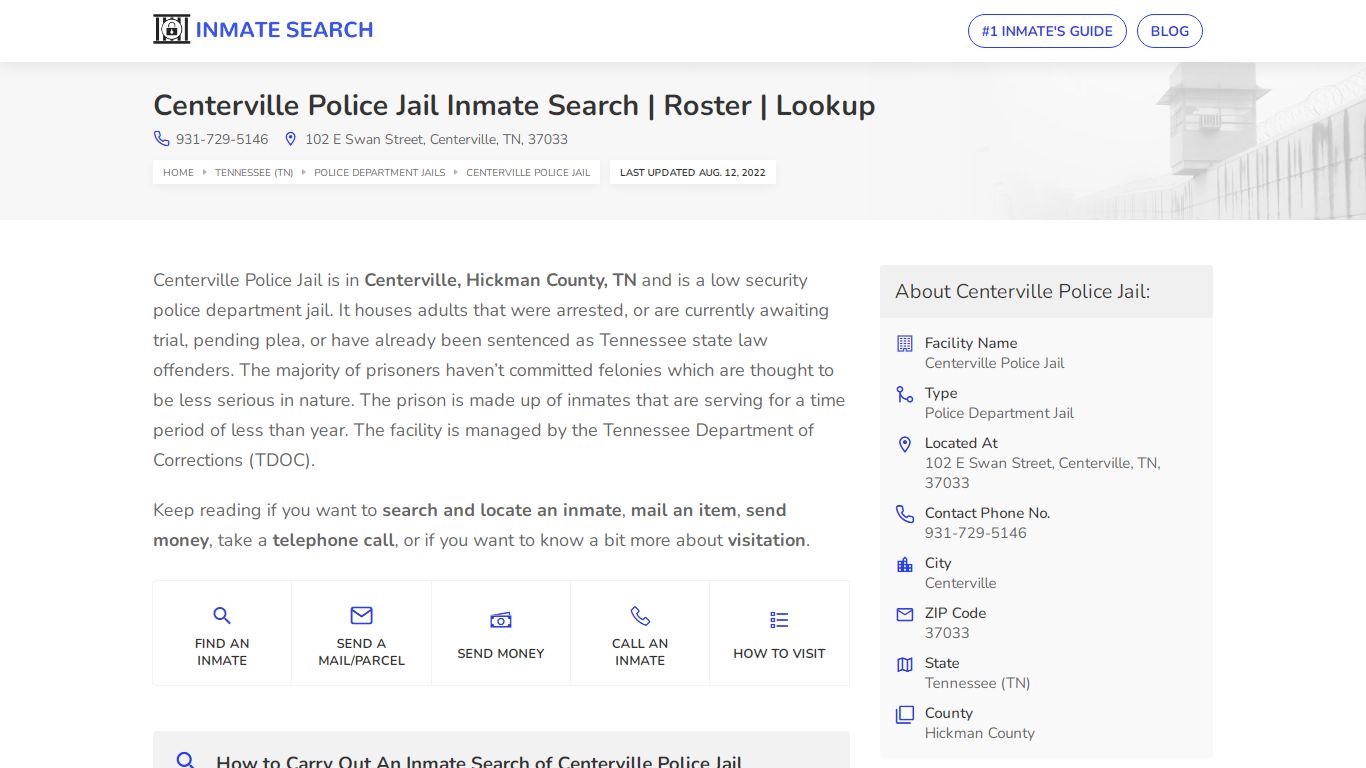 Centerville Police Jail Inmate Search | Roster | Lookup