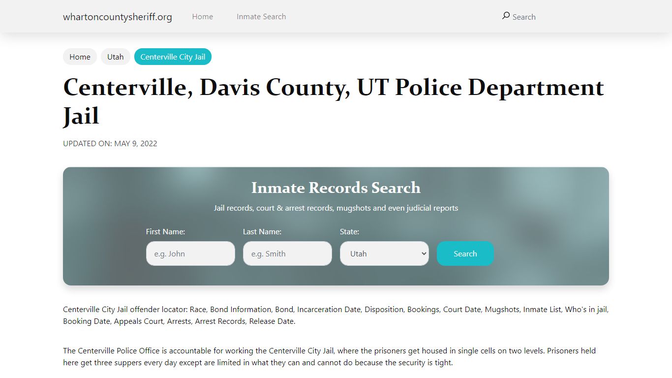 Centerville, UT City Jail Inmates, Arrests