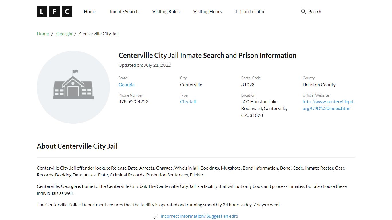 Centerville City Jail Inmate Search, Visitation, Phone no ...