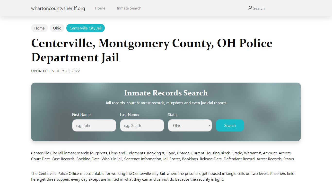 Centerville, OH City Jail Inmates, Arrests